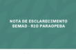 NOTA DE ESCLARECIMENTO Semad – RIO PARAOPEBA