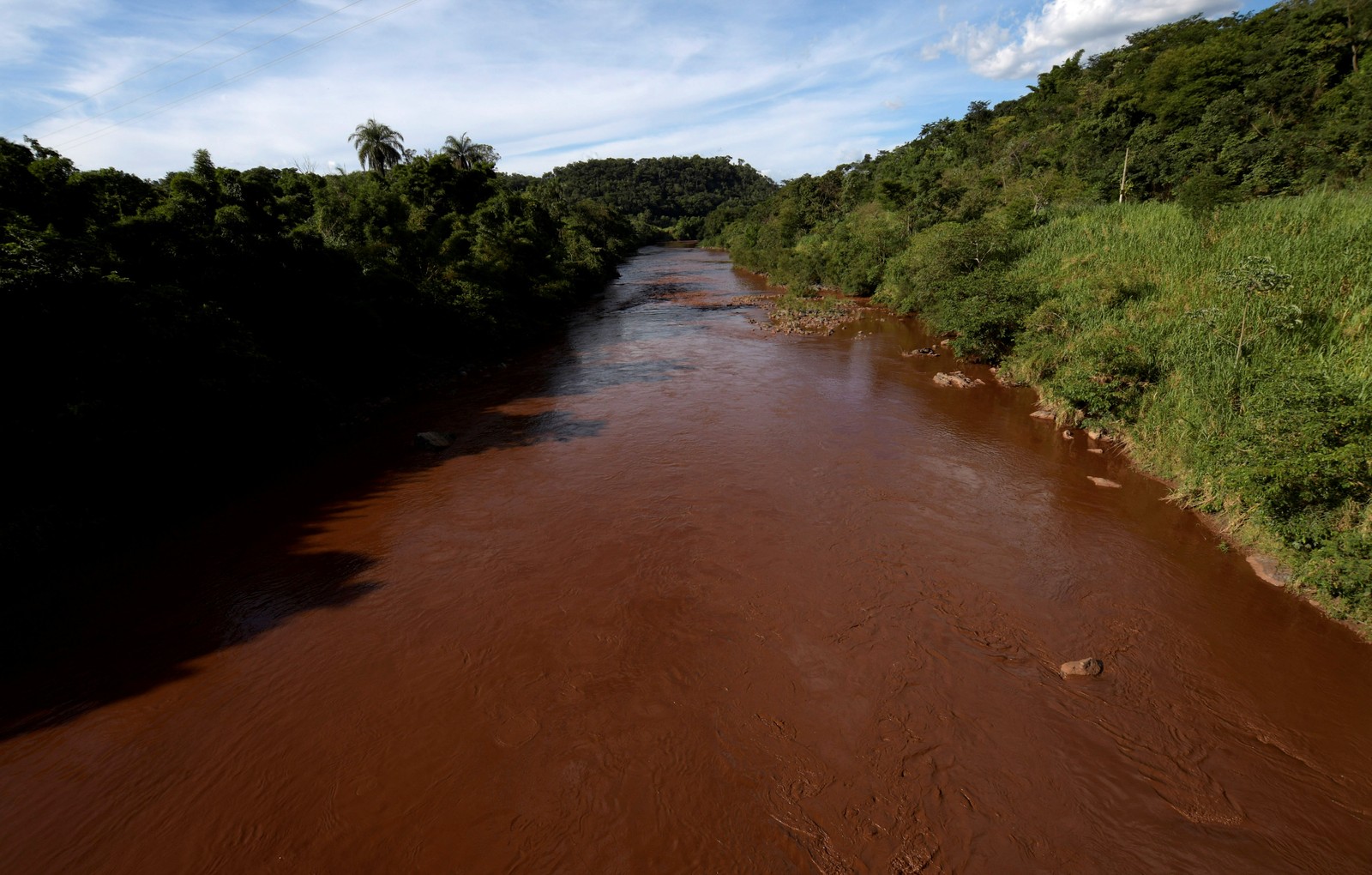 Lama que chegou ao rio após rompimento da barragem deve chegar a Pará de Minas — Foto: Washington Alves/Reuters